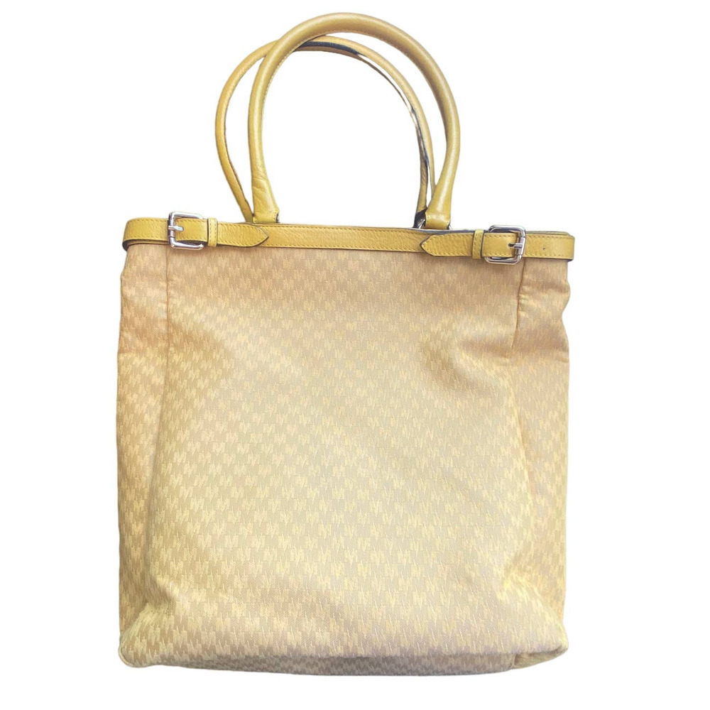 Vera Pelle Yellow Leather &‎ Canvas Logo Tote Bag